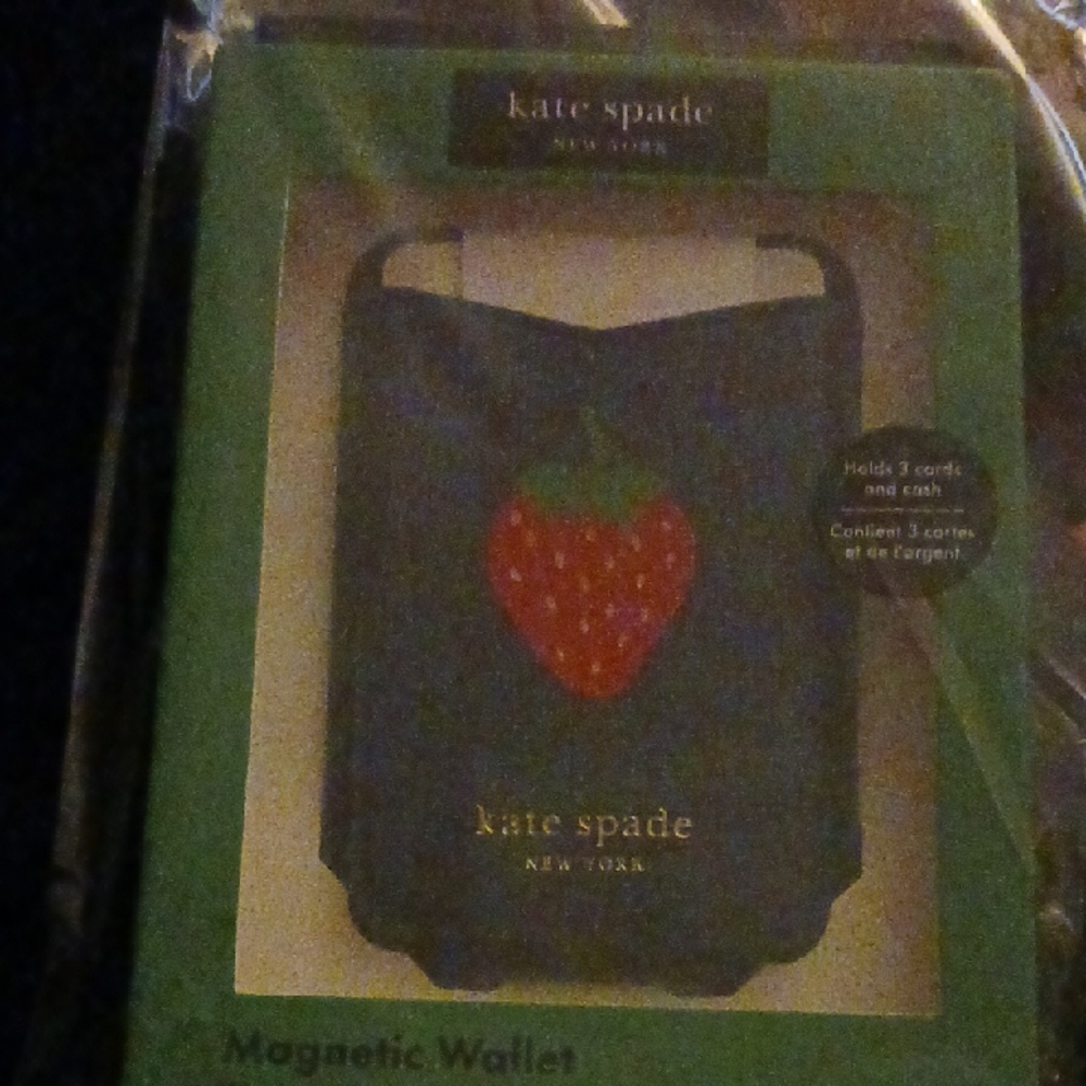 kate spade navy card wallet with strawberry motif - Picture 2 of 3